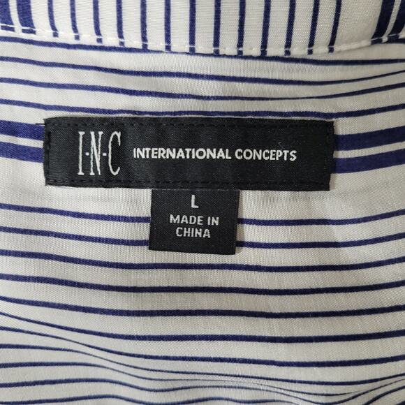 NWT INC International Concepts Women's Blue White Stripe Button-Up Shirt Size L - Picture 8 of 10